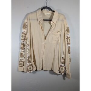 Ocean Drive Clothing Co Cream Crochet Long Sleeve Blouse‎ Large Oversized Boho